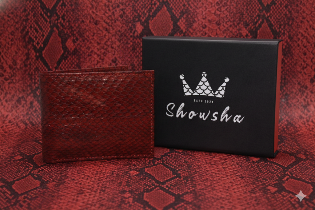 100% Pure Original Red Snake (Red Spitting Cobra) Skin Leather Wallet - RedSpit Snake™ - Showsha Premium Wallet Edition - Brand Box Included