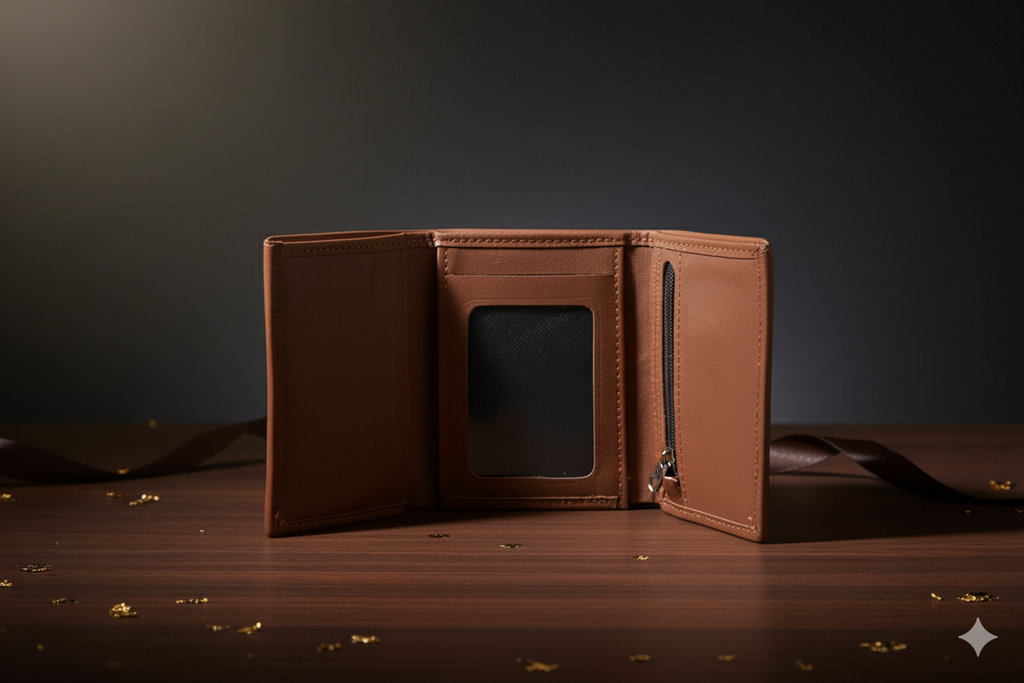 Elegant Brown Three Fold™ Pro Wallet - 100% Pure Cow Leather Wallet - Tri Fold - Showsha Pro Wallet Edition - Brand Box Included