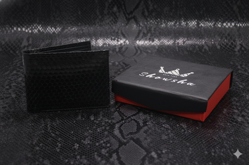 100% Pure Original Black Snake (Black Cobra Snake) Skin Leather Wallet - BlackCobra™ - Showsha Premium Wallet Edition - Brand Box Included
