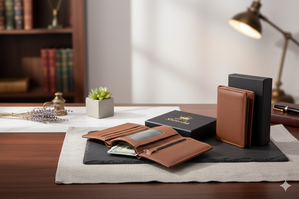 Elegant Brown Three Fold™ Pro Wallet - 100% Pure Cow Leather Wallet - Tri Fold - Showsha Pro Wallet Edition - Brand Box Included