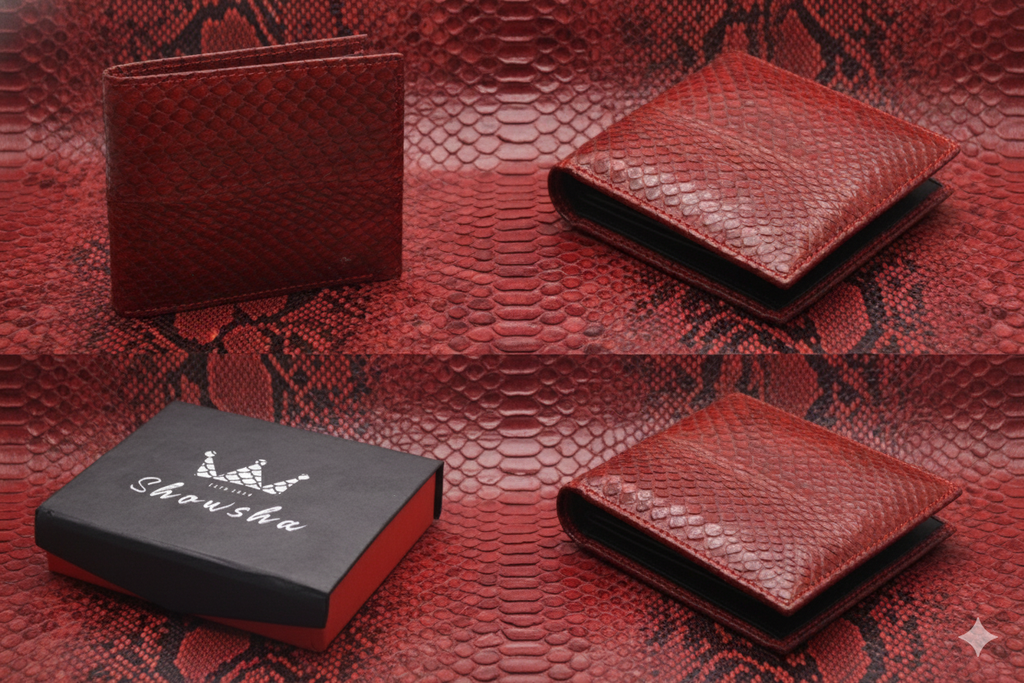 100% Pure Original Red Snake (Red Spitting Cobra) Skin Leather Wallet - RedSpit Snake™ - Showsha Premium Wallet Edition - Brand Box Included