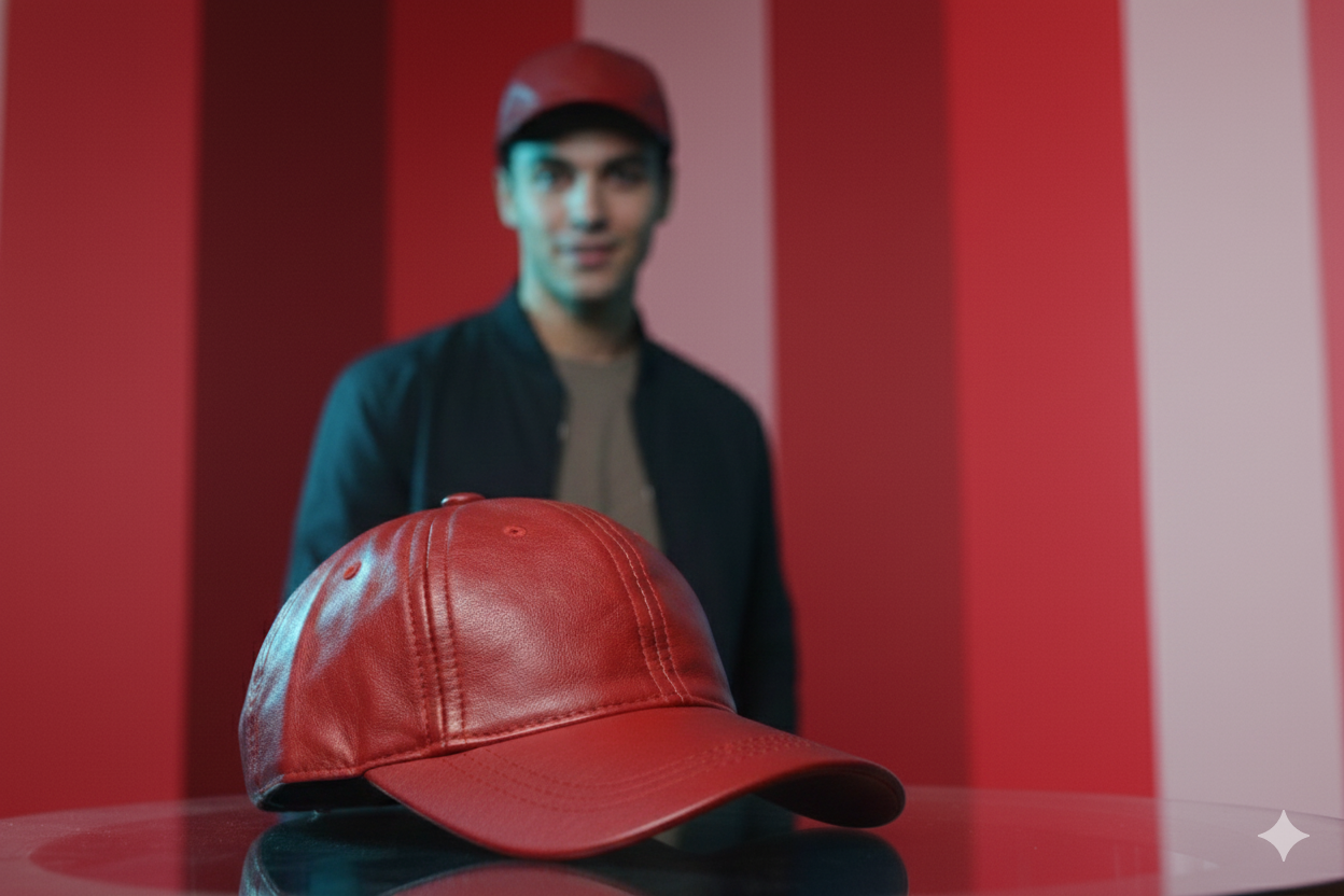 The Royal Red Full Leather Cap™ - 100% Pure Genuine Leather - Sharp Red - Unisex - Showsha King Collection