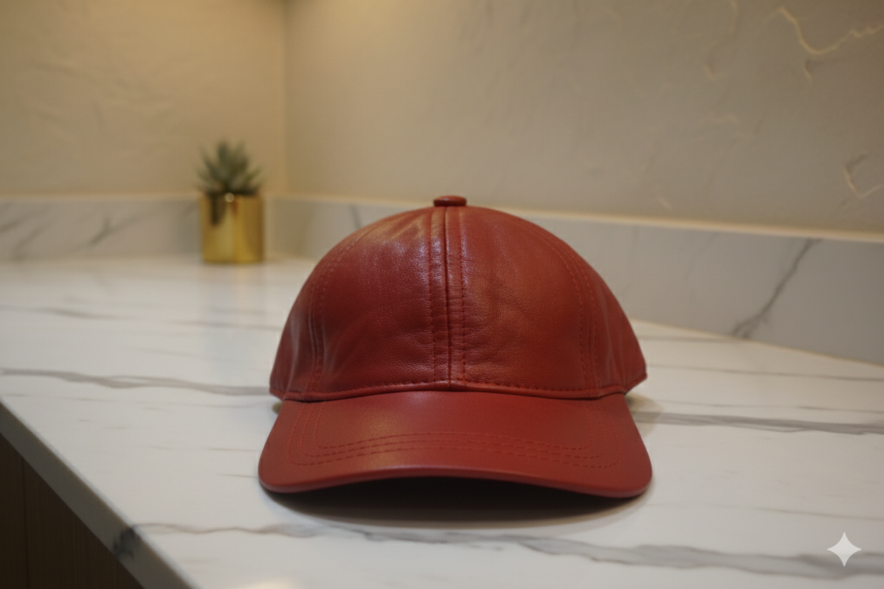 The Royal Red Full Leather Cap™ - 100% Pure Genuine Leather - Sharp Red - Unisex - Showsha King Collection