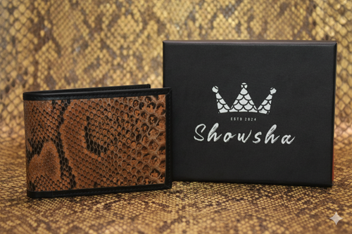 100% Pure Original Anaconda (Gold Black) Snake Skin Leather Wallet - AnacondaGOLD™ - Showsha Gold Antique Edition - Brand Box Included