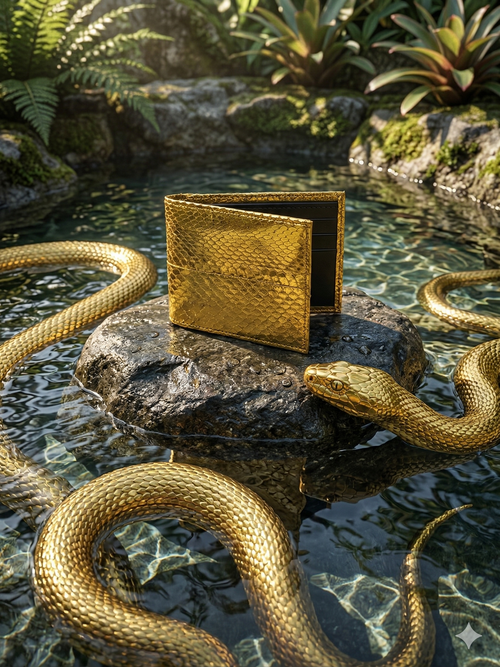 100% Pure Original Yellow Water Snake Skin Leather Wallet - YellowSea Snake™ - Showsha Premium Wallet Edition - Brand Box Included