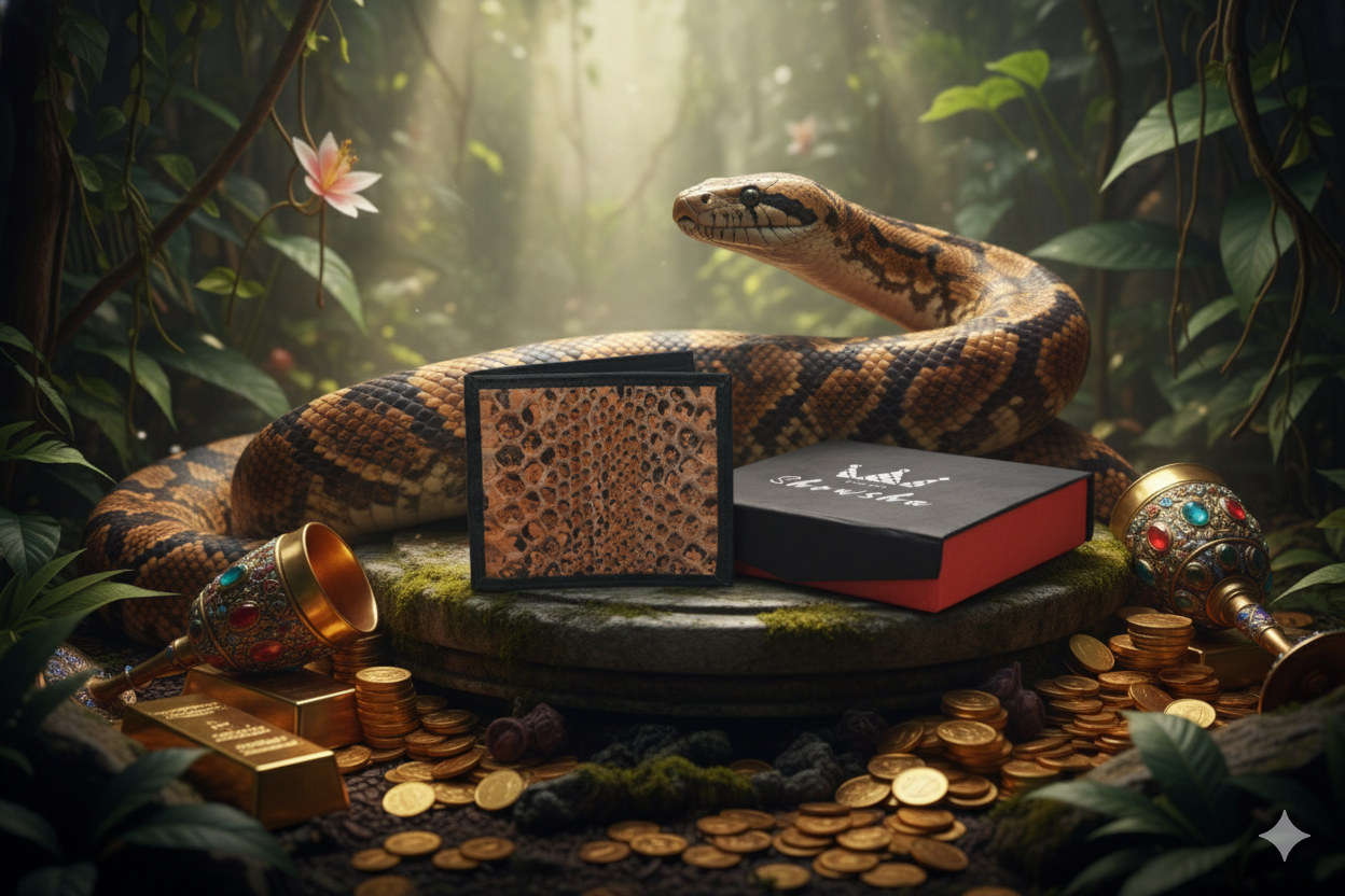 100% Pure Original Anaconda (Gold Black) Snake Skin Leather Wallet - AnacondaGOLD™ - Showsha Gold Antique Edition - Brand Box Included