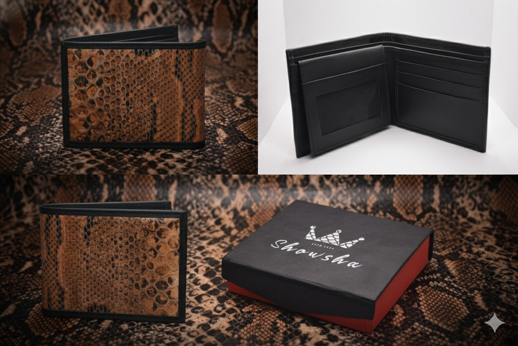 100% Pure Original Anaconda (Gold Black) Snake Skin Leather Wallet - AnacondaGOLD™ - Showsha Gold Antique Edition - Brand Box Included